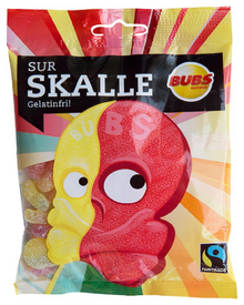 (S5-08) Single - Bubs - Skalle - Sur Gelatinfri (Sour Skull) - Peg Bag 90g x 1 unit