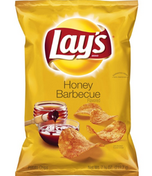 SINGLE - CHIPS - Lays Honey Barbecue Flavoured 7.75oz (219g) x 1 Bag (chips bags may be deflated during shipping)