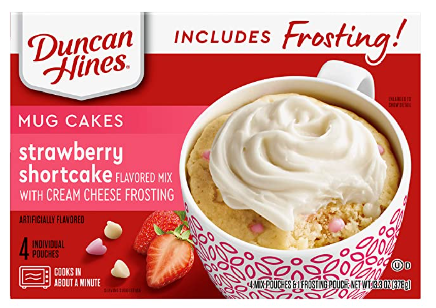 Single - Mug Cake - Duncan Hines Strawberry Shortcake with Frosting -  4-pouches x 1 unit