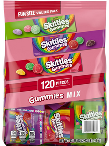 (S4-03) Us - Skittles Gummies - Fun Size Variety Pack (120 Pieces) 43.68oz (1.2kg) x 1 Unit