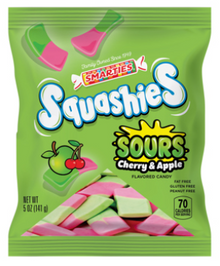 (S6-08) UK - Smarties Squashies - Sours Cherry and Apple Peg Bag 5oz (141g) x 12 units