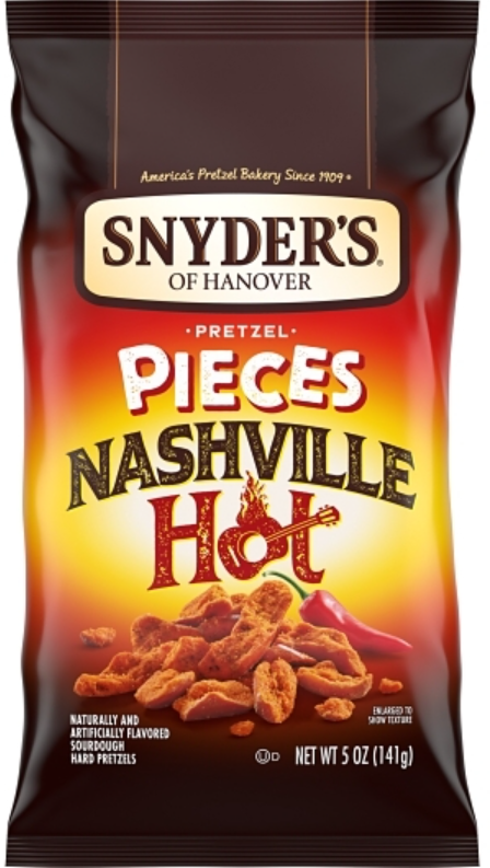 (S6-02) US - CASE - Snyder's Of Hanover - Nashville Hot Pretzel Pieces 5oz (141g) x 8 units