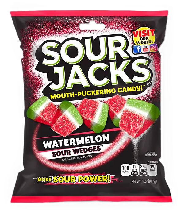 (S6-05) US - Sour Jacks Peg Bag - WATERMELON Sour Wedges 5oz (142g) x 12 units