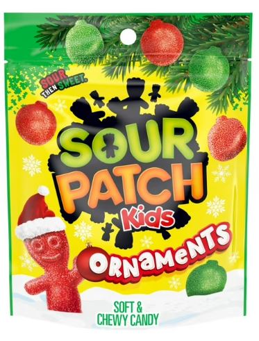 (S8-02) XMAS - Sour Patch Kids Ornament Sub Bag 10oz (283g)  x 12 Units