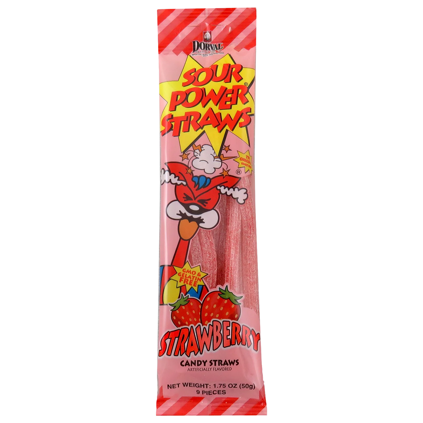 (S1-06) Dorval Sour Power Straws - Strawberry 1.75oz (50g) x 24 Units