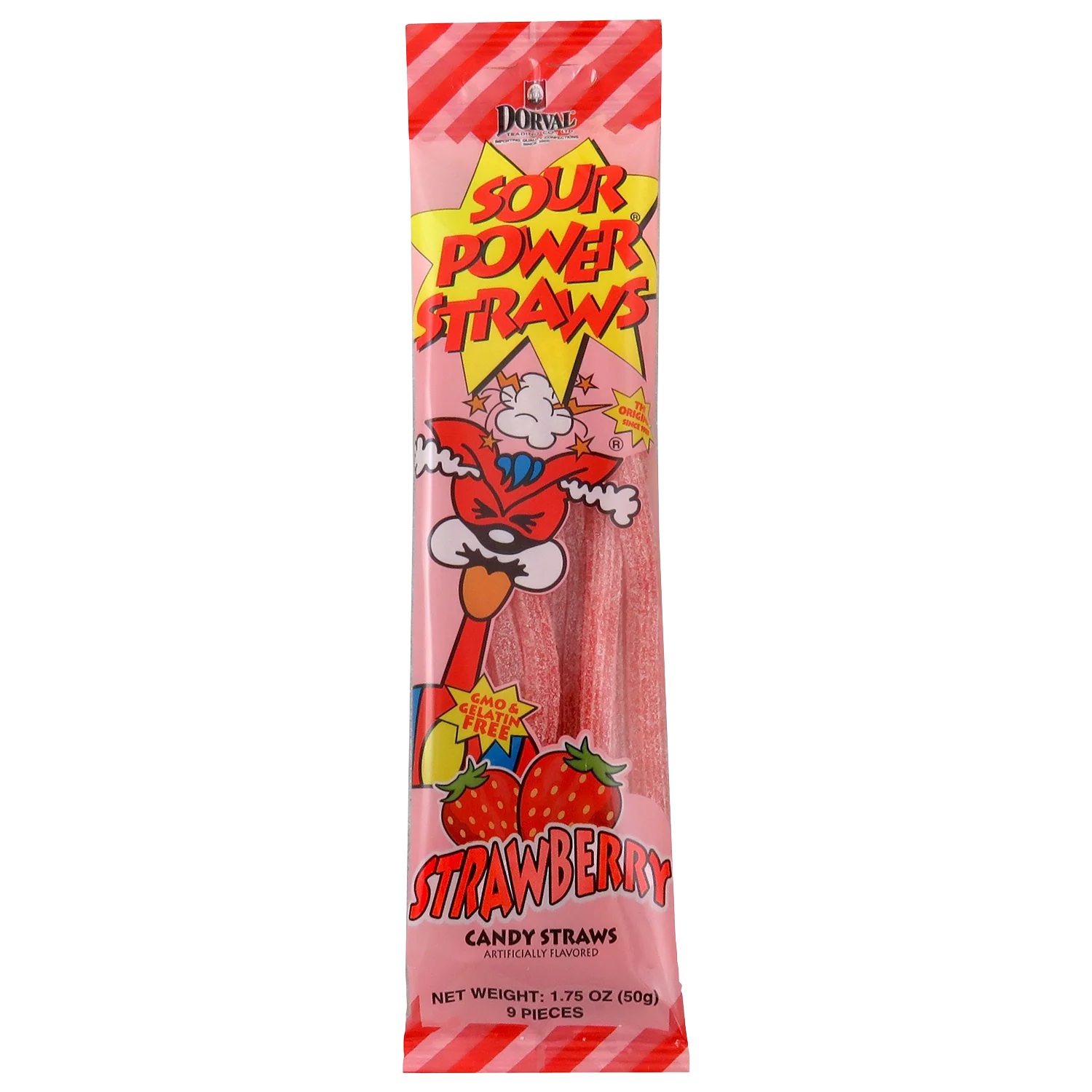 (S1-06) Dorval Sour Power Straws - Strawberry 1.75oz (50g) x 24 Units