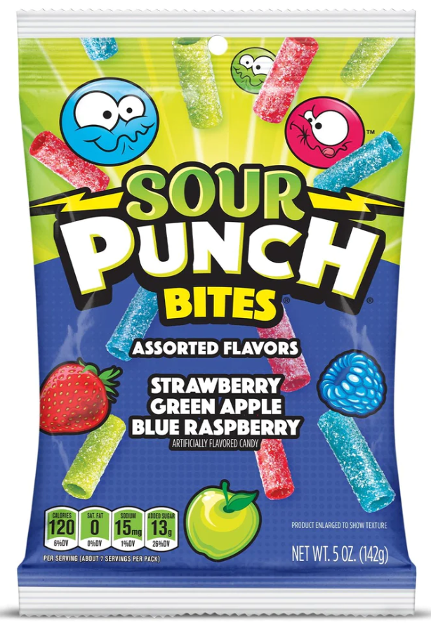 (S1-08) US - Peg Bag - Sour Punch Assorted Bites - 5oz (142g) x 12 units