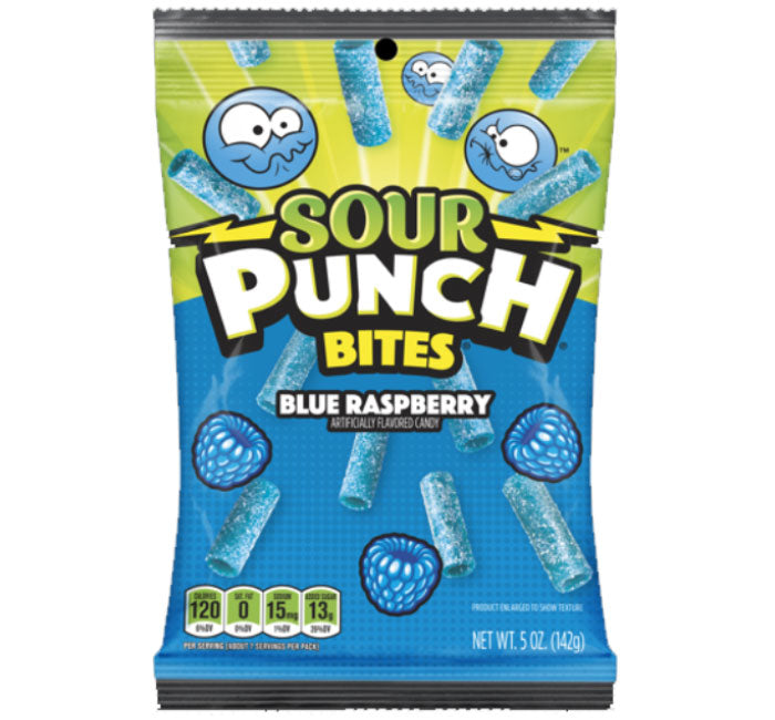 (S1-08) Box - US - Peg Bag - Sour Punch Bites - Blue Raspberry 5oz (142g) x 12 units - SugarMarket.ca