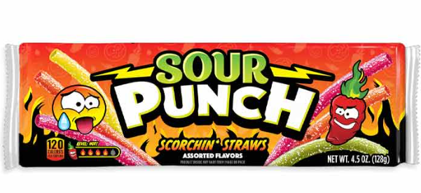 SOUR PUNCH STRAWS IN DISPLAY - SCORCHIN STRAWS 4.5oz (128g) x 12 Units