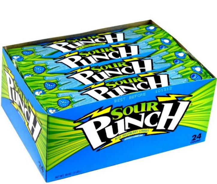 (S1-06) US - Sour Punch Straws - Blue Raspberry standard size x 2oz (57g) x 24 units