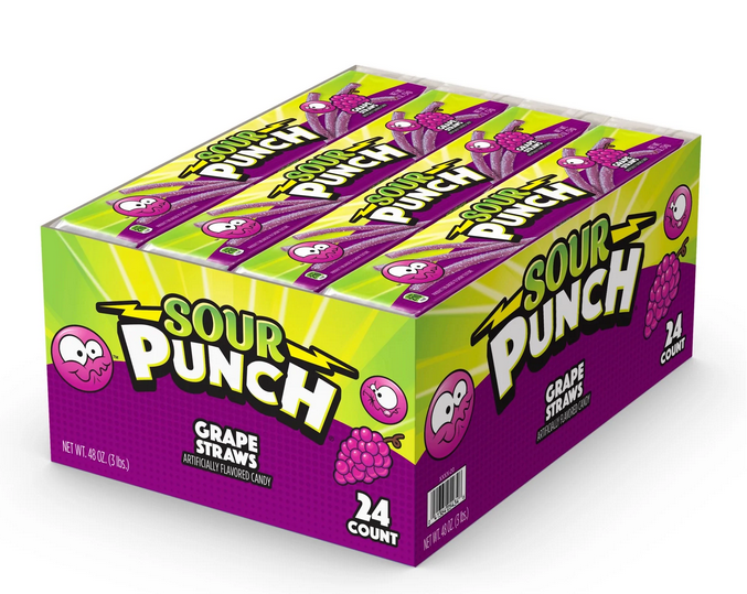 (S1-06) US - Sour Punch Straws - Grape standard size x 2oz (57g) x 24 units