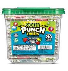 (S1-06) US - Tub - Sour Punch Twists 4 Flavors - 2.59lb Jar (210 Pieces)