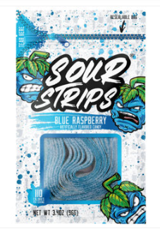 Hershey SOUR STRIPS Peg Bag - Blue Raspberry 3.4oz (96g) X 12 Units
