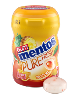 (S1-06) Box - Sugar Free - Mentos Gum Bottle Pure Fresh Tropical 0.7oz (20 g) x 10 Units