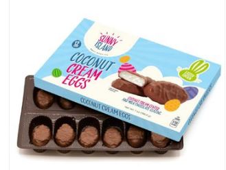 (S4-03) BRAZIL- Easter - Sunny Island Milk Chocolate Coconut Eggs (12pk) - 7oz (198g) X 8 Units