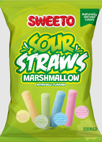 (S6-12) Sweeto - Marshmallow Sour Straws Peg Bag 3oz x 12 Units