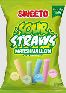(S6-12) Sweeto - Marshmallow Sour Straws Peg Bag 3oz x 12 Units