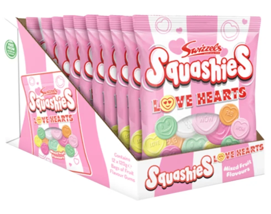 (S6-08) UK - Swizzels Squashies - love Hearts 120g x 12 Units
