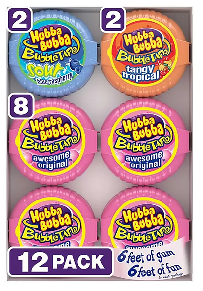 (S1-06) US - Hubba Bubba Bubble Tape Gum Assorted x 12 units