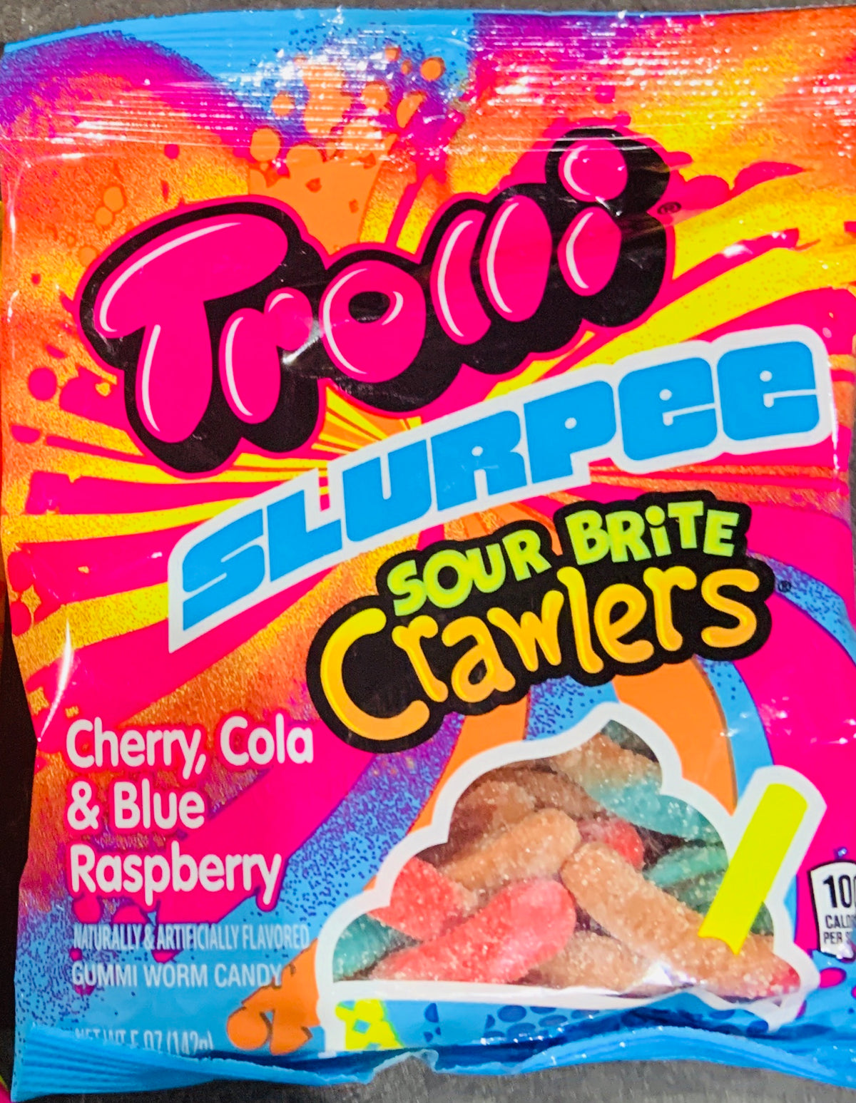 Trolli SLURPEE - Sour Brite Crawlers - Cherry, Cola & Blue Raspberry  (142g) Peg x 12 units