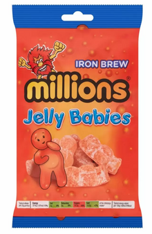 UK - millions Iron Brew Jelly Babies - Peg 200g x 10 units