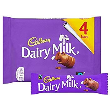 UK Cadbury Dairy Milk Original (29.3g x 4 Pack) x 14 Bags- (Shipping Boxes are partially damaged during shipping, individual packages are fine)