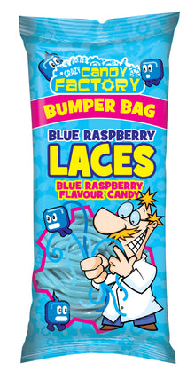 UK CRAZY CANDY FACTORY BLUE RASPBERRY LACES BUMPER BAG 225G x 24 units