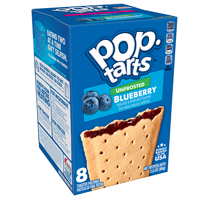(S2-07) Cool - Pop Tarts - Unfrosted Blueberry (8 Toasters) 13.50oz (384g) x 1 Box (Boxes with minor damage due to shipping)