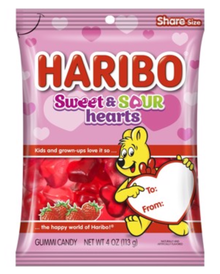 (S6-03) Valentine - Haribo Sweet & Sour Hearts 4oz (113g) x 12 units