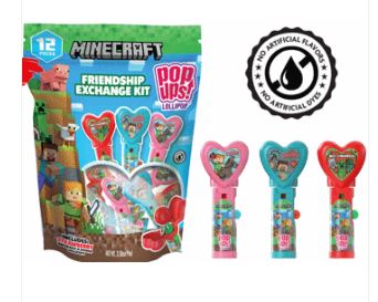 Box - Valentine - Flix Minecraft Pop Ups! 12PK Lollipop Sub Bag - 4.23oz(120g) x 1 Unit