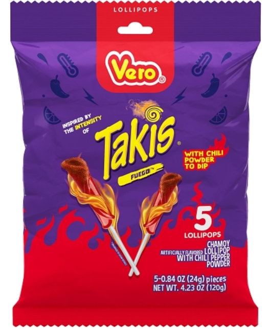 (S5-03) Mexico - Vero Takis Lollipops 4.32oz (120g) x 12 Units ( 5 Lollipops each in one bag)