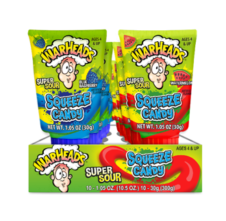 (S1-03) US - Warheads Sour Squeeze Candy Tube - Watermelon And Blue Raspberry 1.05oz (30g)  x 10 units