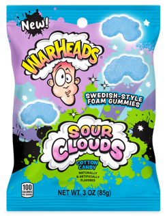 (S1-08) US - Warheads Sour Clouds - Cotton Candy Flavour Peg Bag - 3oz (85g) x 12 Units