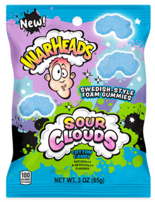(S1-08) US - Warheads Sour Clouds - Cotton Candy Flavour Peg Bag - 3oz (85g) x 12 Units