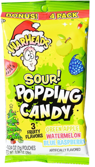 (S8-07) Xmas - Warheads 4Pk SOUR Popping Candy - 0.98oz.(28g) x 24 Units