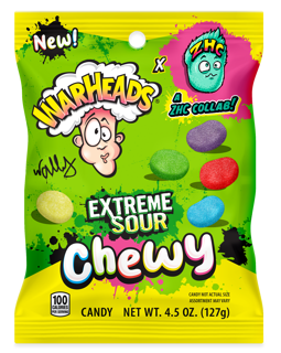 (S1-08) Warheads Extreme Sour Chewy Peg Bag 4.5oz (127g) x 12 Units