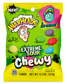 (S1-08) Warheads Extreme Sour Chewy Peg Bag 4.5oz (127g) x 12 Units