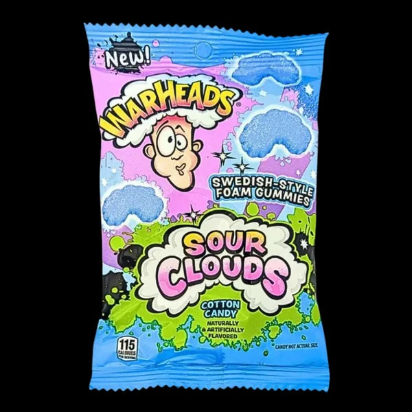 (S7-07) Warheads Sour Clouds Peg Bag - Cotton Candy 4.5oz (127g) x 12 Units