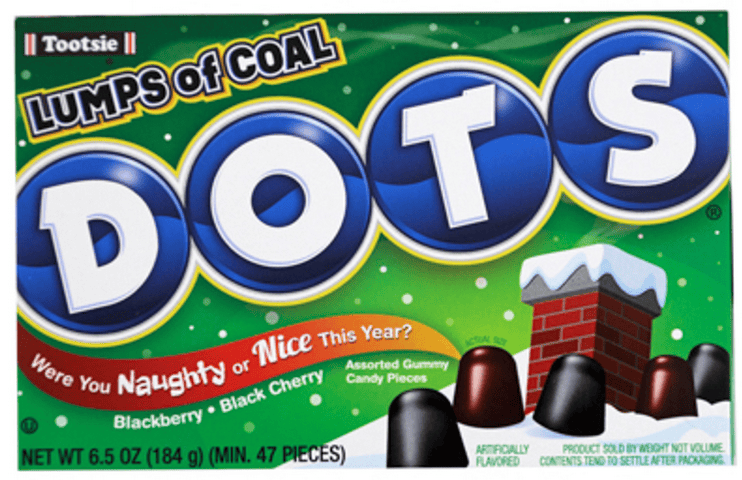 (S5-06) XMAS - DOTS LUMPS OF COAL 6.5OZ (184G) X 12 UNITS - SugarMarket.ca