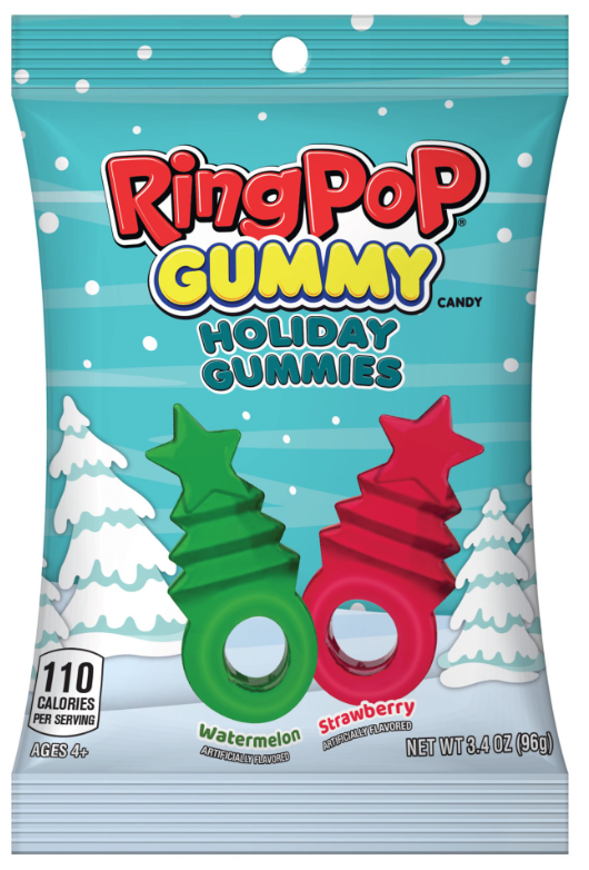 (S8-05) Xmas - Ring Pop Holiday Gummies Peg Bag 3.4oz (96g) x 8 Units