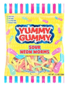 Yummy Gummy - Sour Neon Worms 5.3oz (150g) x 12 units