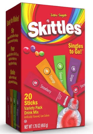 (S5-01) Single - US - Drink Mix - Zero Sugar Skittles Assorted 20-Sticks 1.76oz (49g) x 1 unit